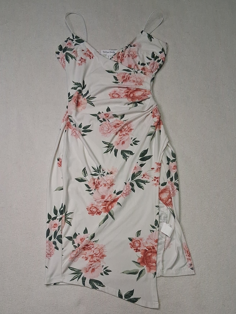 Streetwear Society Cream Midi Dress with Blush Floral Print